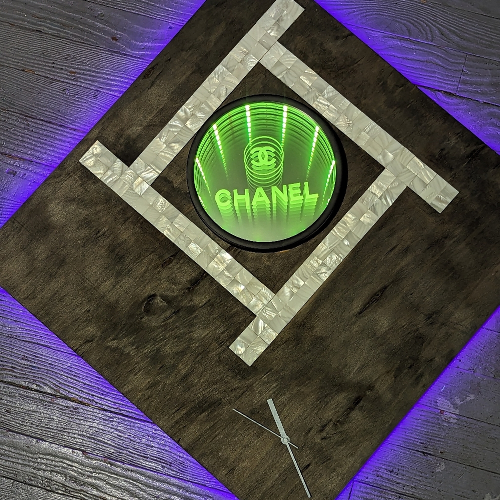 Chanel LED Infinity Mirror Wall Clock Modern Art Optical Illusion Pearl Mosaic